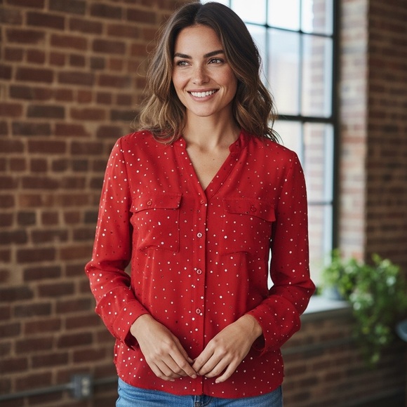 Kim Rogers Red Button Down Blouse - Picture 1 of 11